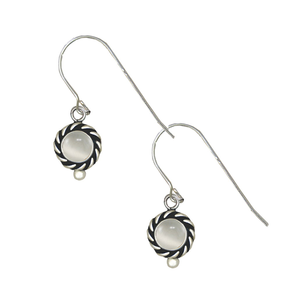 Sterling Silver Little White Moonstone Gemstone Drop Dangle Earrings